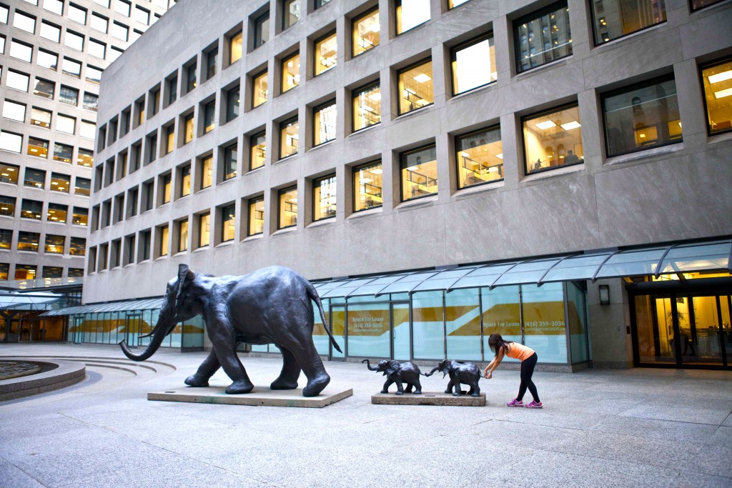 Tembo by Derrick Stephan Hudson, elephants, commerce court, toronto, sculpture