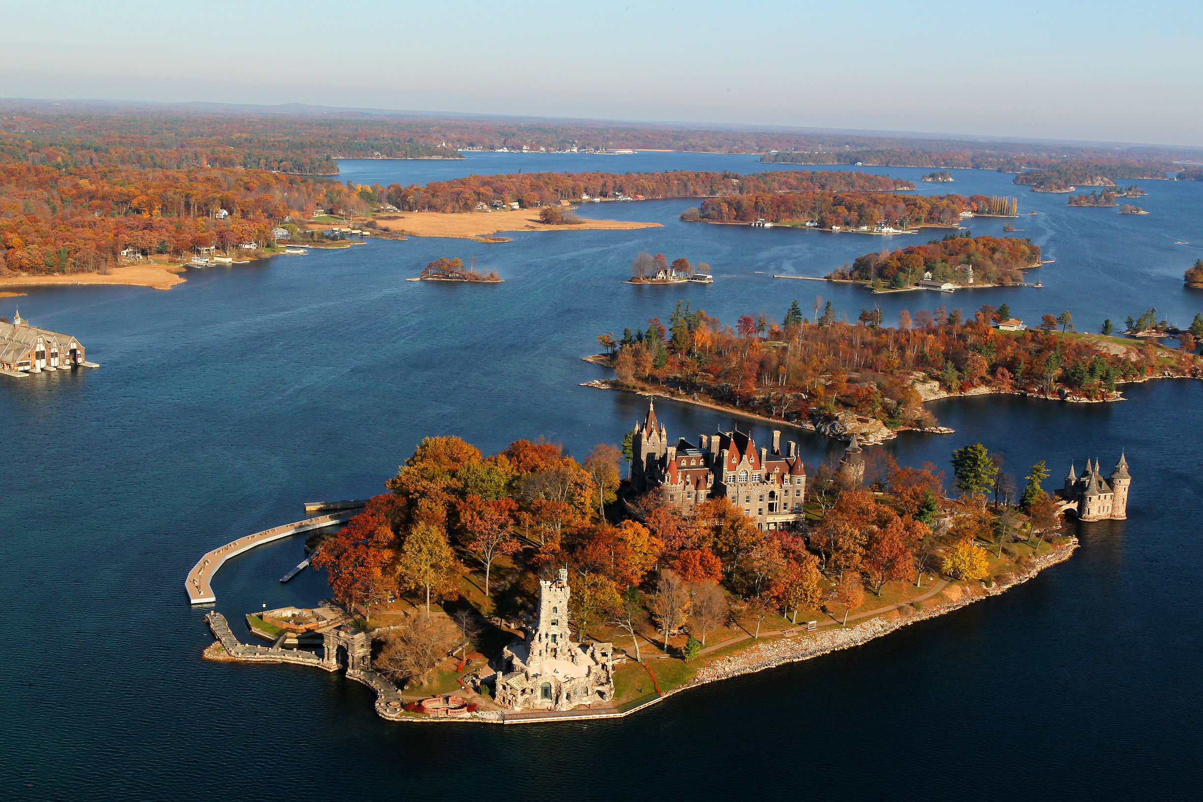 1000 Islands Fall, aerial, heart island, boldt castle