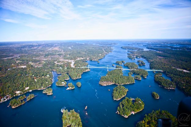 1000 islands from above with helicopter