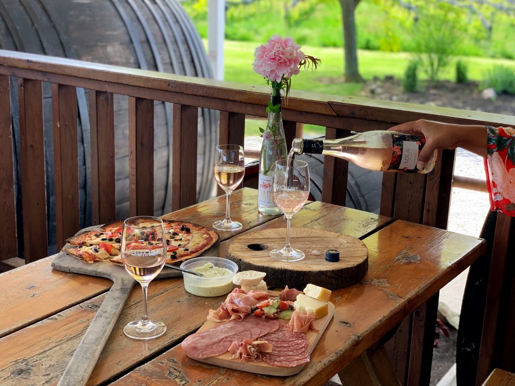 Pouring a glass of Lola Blush Rose at Pelee Island Winery in Ontario.