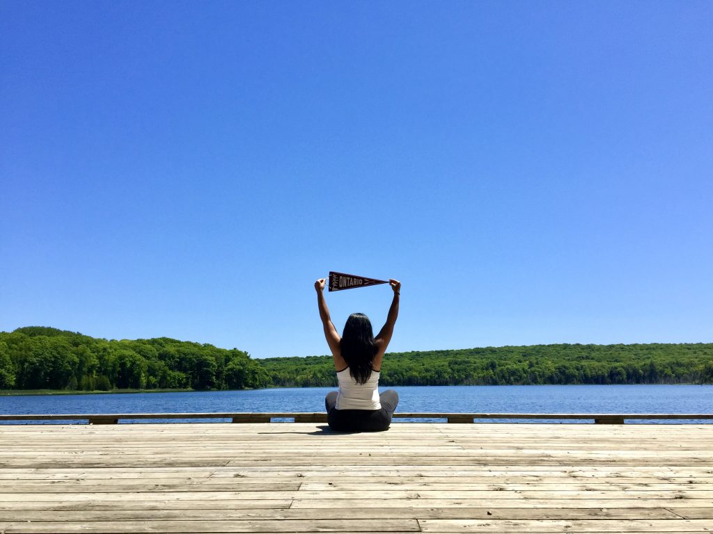 Sitting on a dock at Awenda Provincial Park